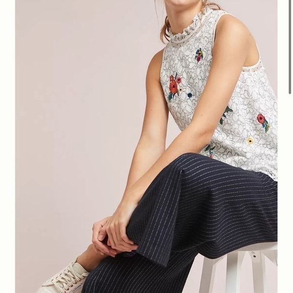 Anthropologie Maeve Macie Embroidered White Sleeveless Tank - Picture 3 of 9